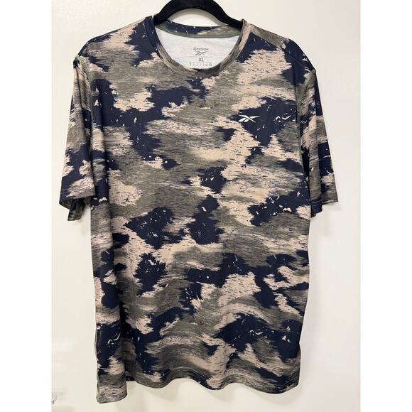Reebok Size XL Navy Gray Camo Print Short Sleeve Men's Athletic Workout Tee - Picture 3 of 8
